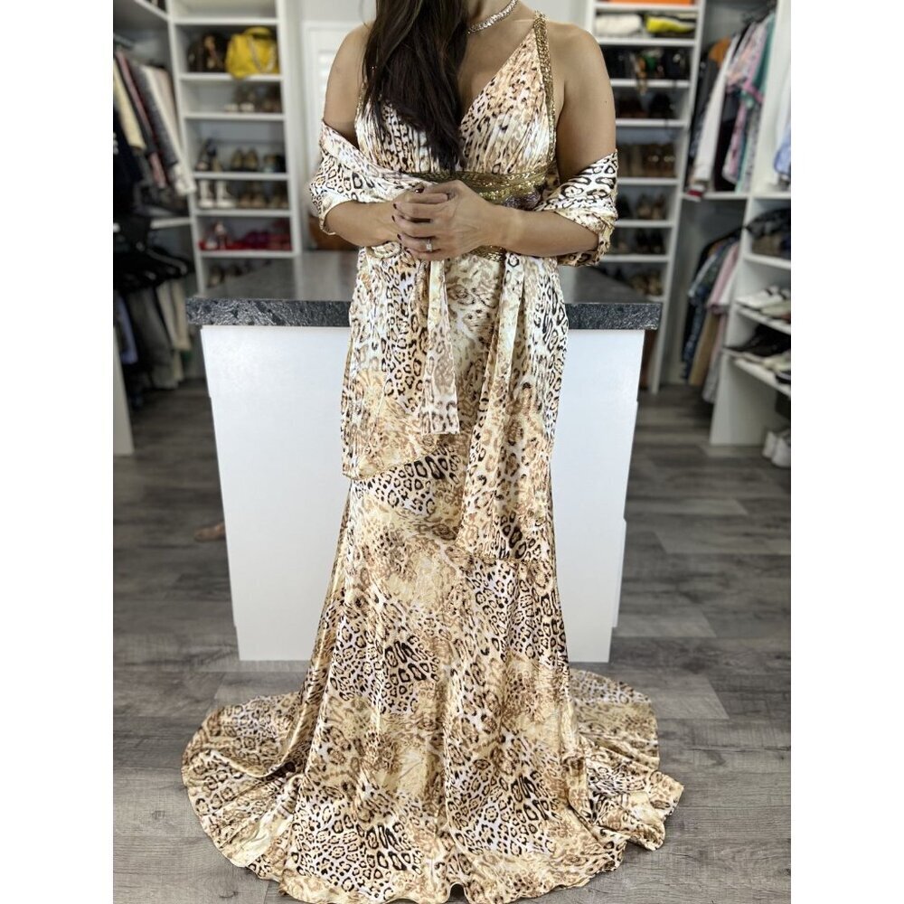 Jovani Y2K Leopard Print Cross Back Beaded Formal Gown $495 - Picture 11 of 13